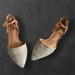 Halogen Ava Leather Snakeskin Flats Women's Gray Pointed Strappy Animal SZ/ 10M